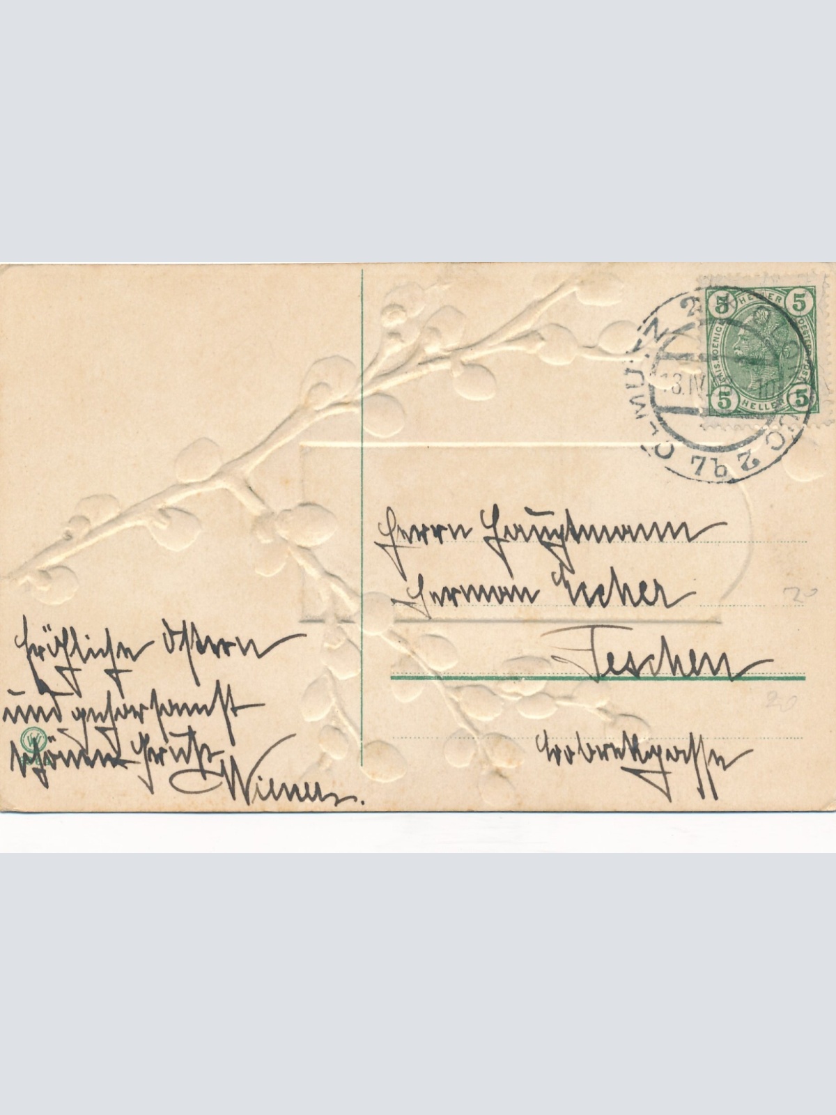 Präge - Motiv - Karte Frohe Ostern mit Palmkatze Ansichtskarte (12658)