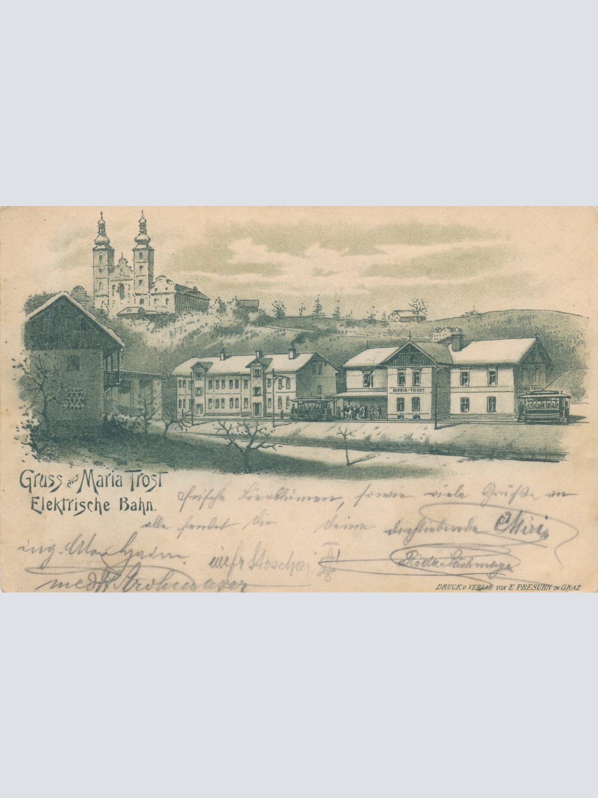 AK gruss aus Maria Trost mit Elektrische Bahn und Bahnhof Ansichtskarte (12337)