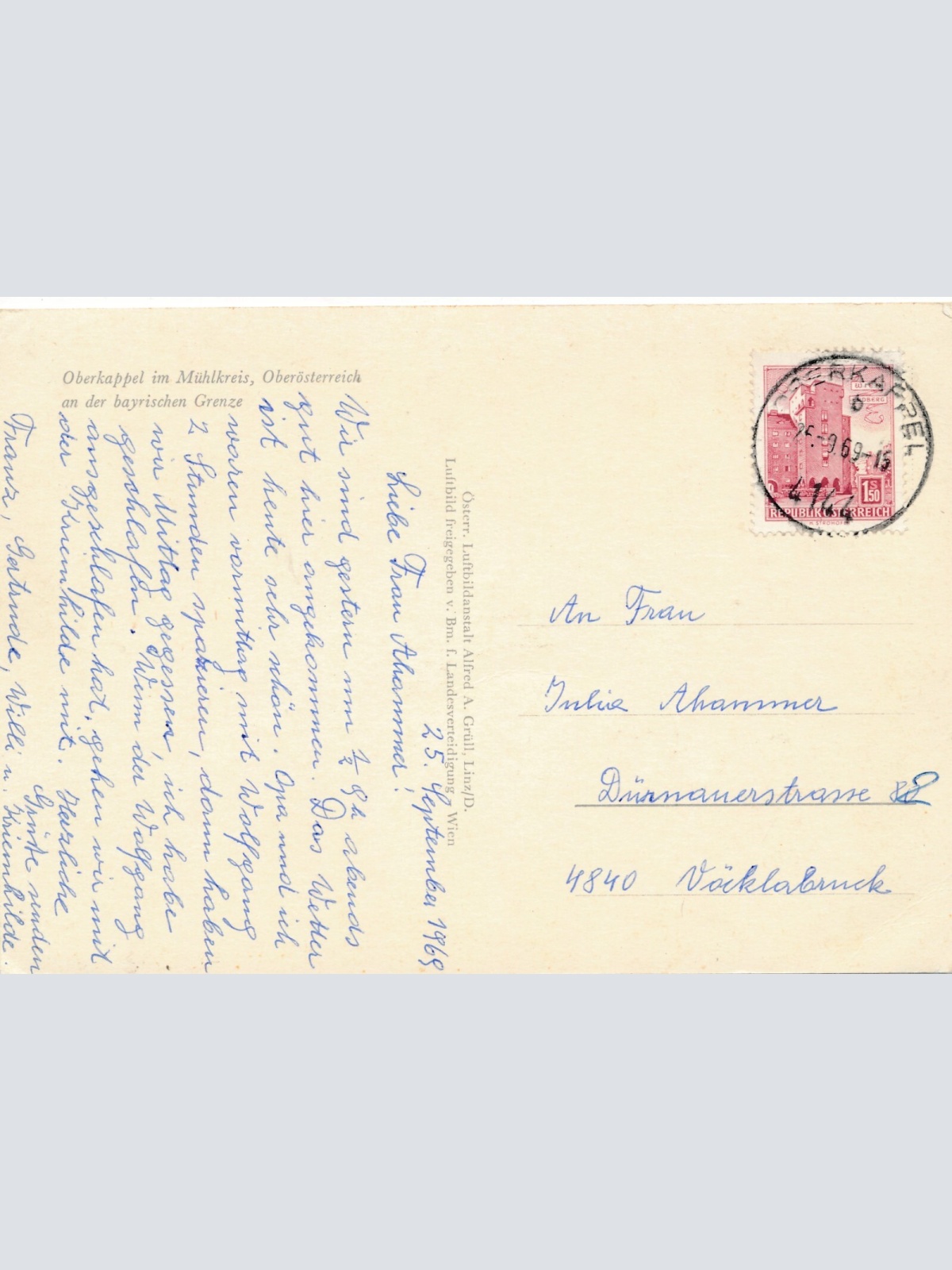 AK aus Oberkappel Oberösterreich Fliegerfoto Ansichtskarte (J373)