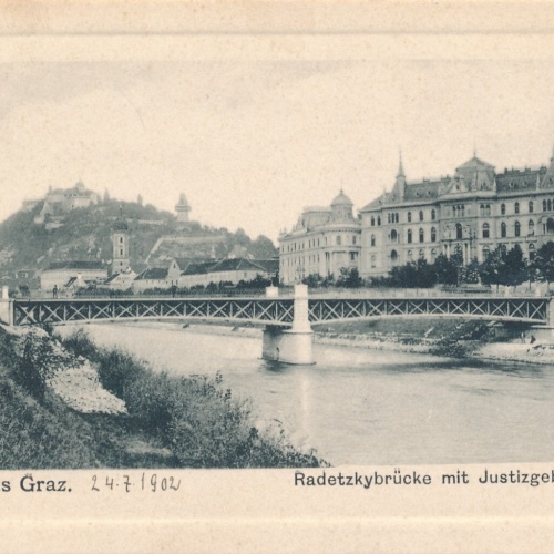 AK aus Graz Radetzkybrücke mit Justizgebäude Steiermark Ansichtskarte (13465)