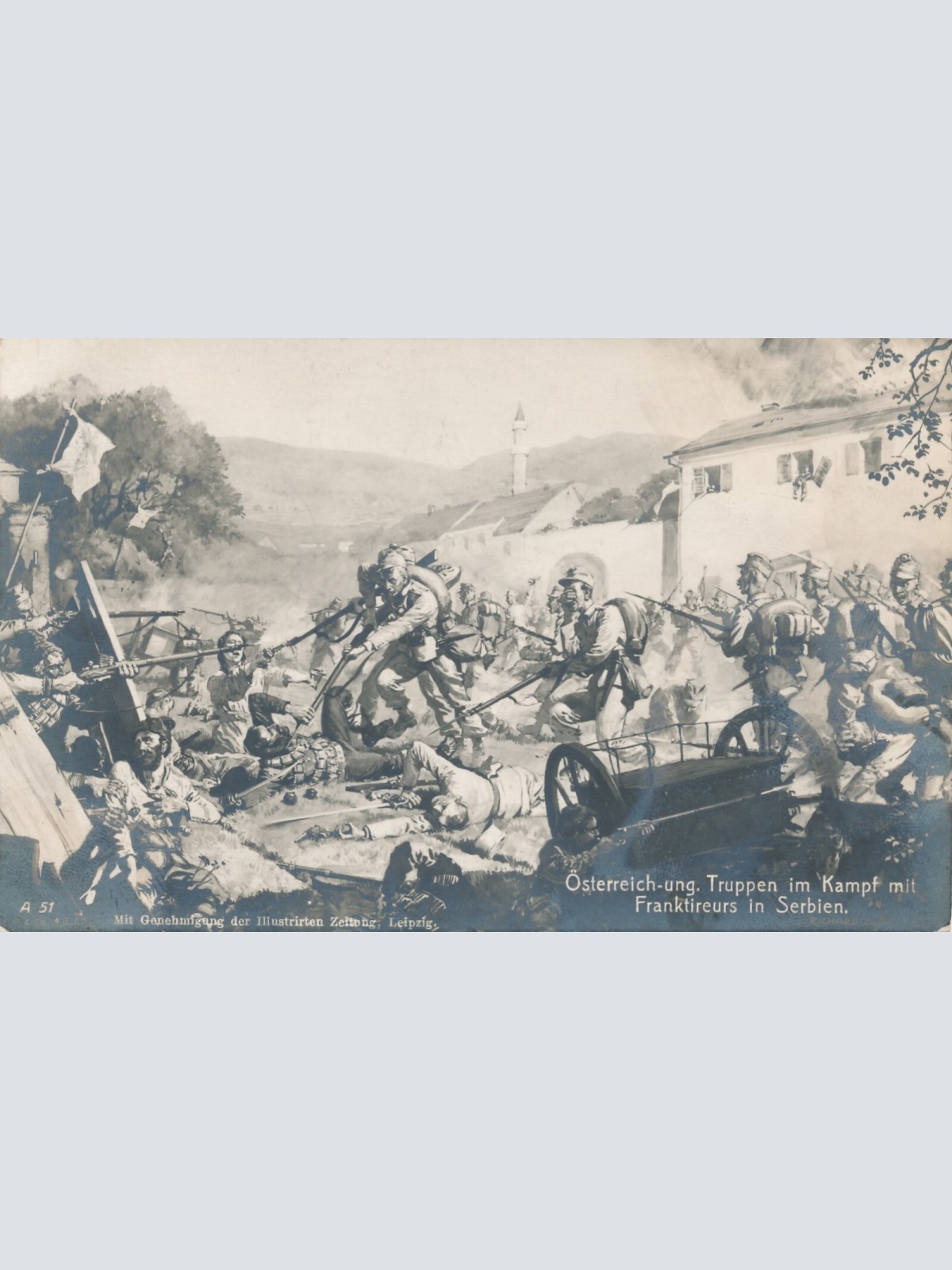 AK Österr. - Ung- Truppen im Kampf Frankitireus in Serbien Ansichtskarte (13520)