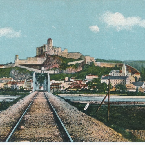 AK aus Trencsen mit Zugschiene Tschechoslowakei Ansichtskarte (13527)