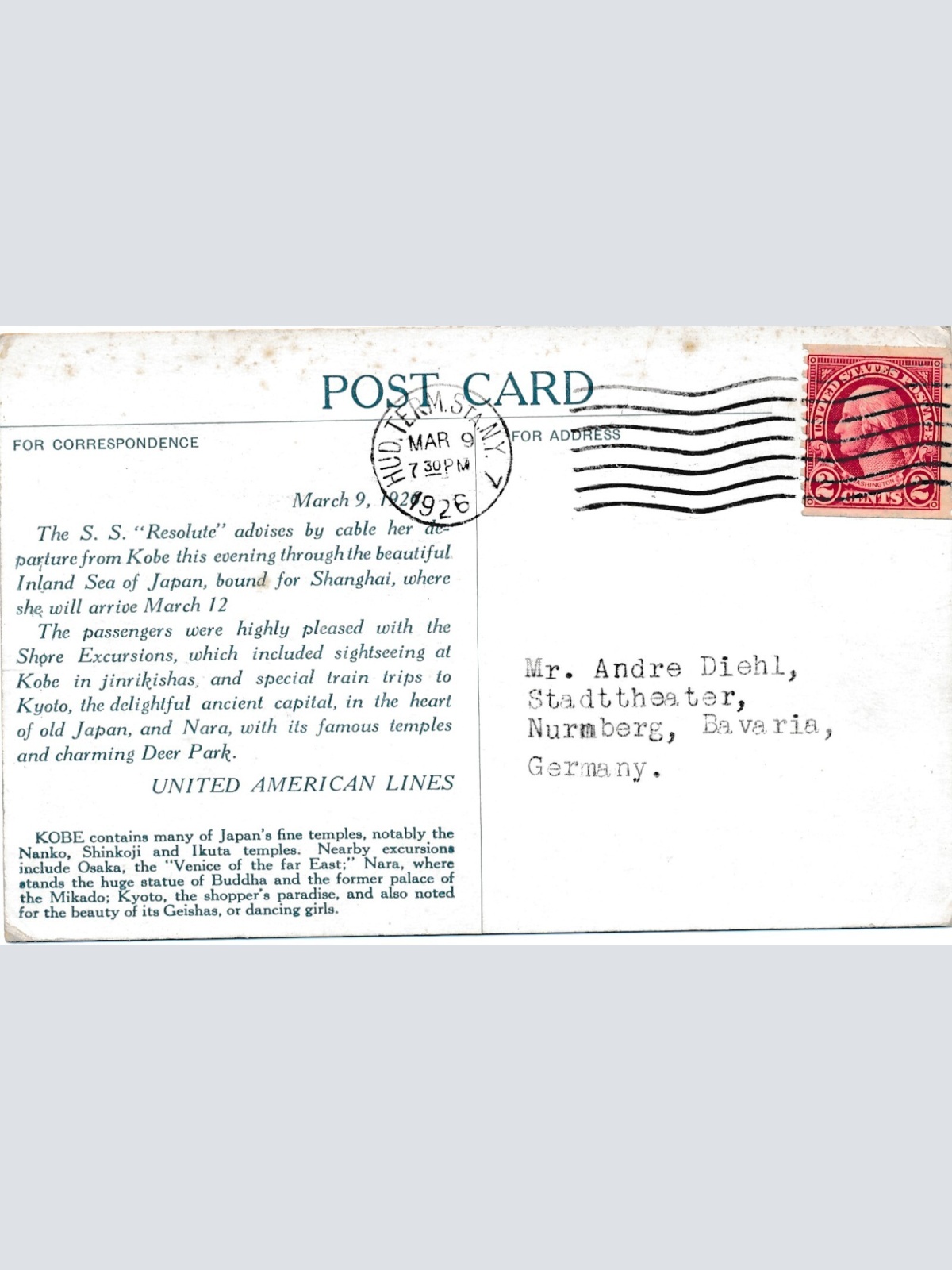 AK aus Kobe mit Habor - Hafen Japan Ansichtskarte (13098)