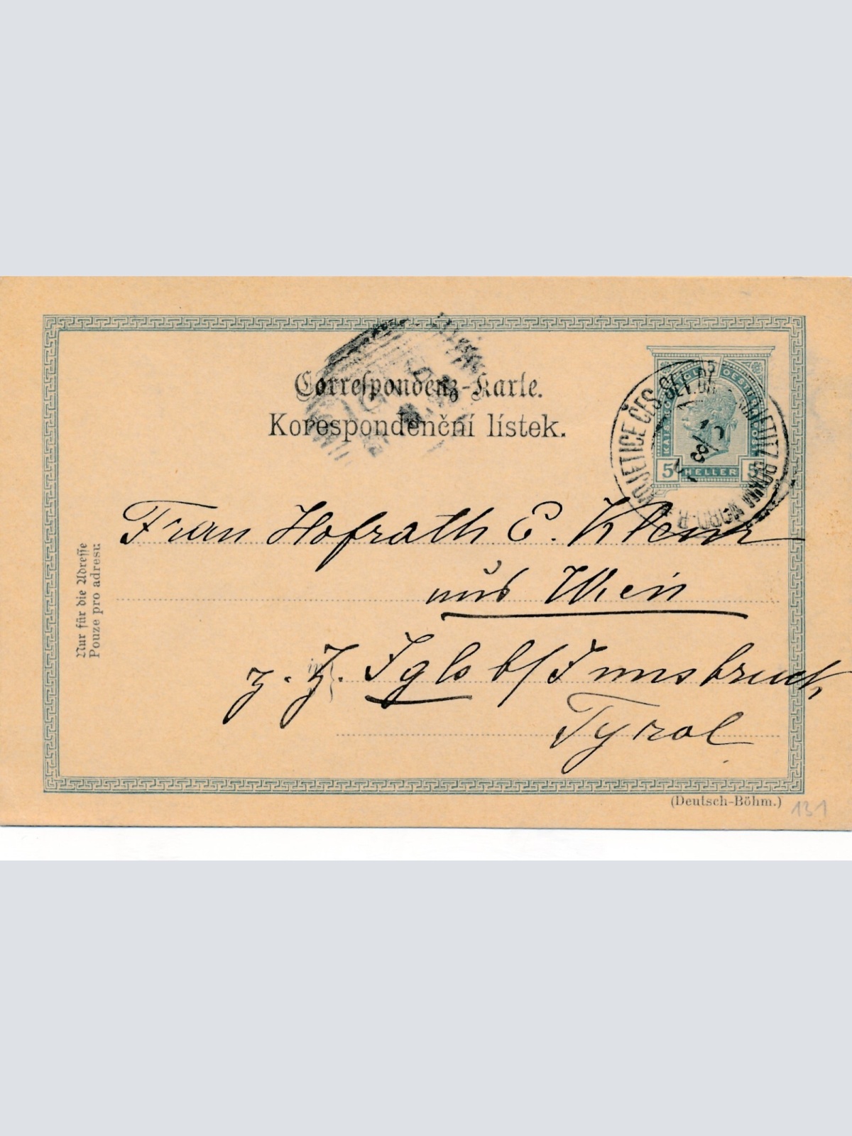 5 Heller - Ganzsachen - Karte 1902 aus Kojetice ces sev (13365)