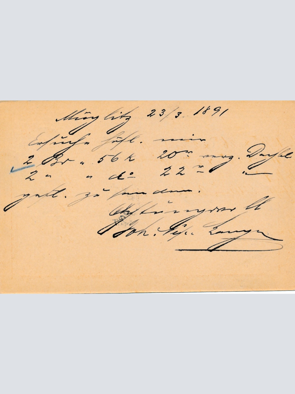 2 Kreuzer - Ganzsachen - Karte 1891 aus Müglitz Mohelnice (13354)