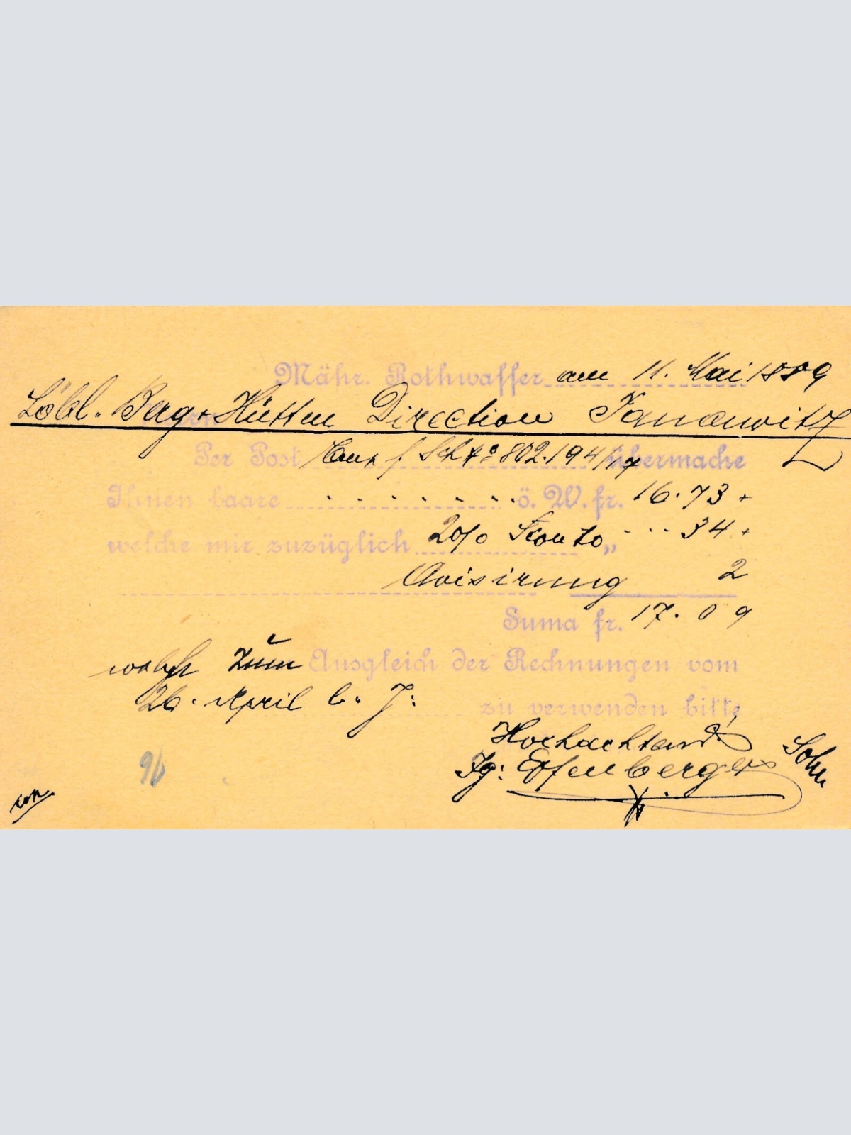 2 Kreuzer - Ganzsachen - Karte 1889 aus Mähr. Rothwasser (13357)