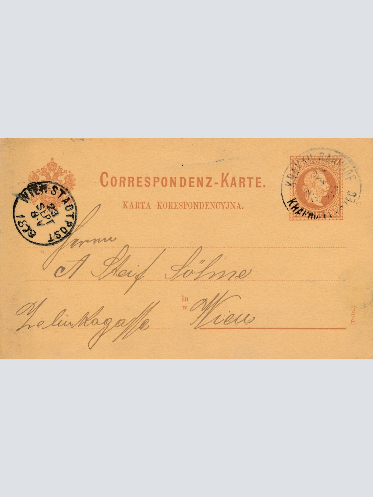 2 Kreuzer - Ganzsachen - Karte 1879 aus Krakau - Krakow Bahnhof (13549)