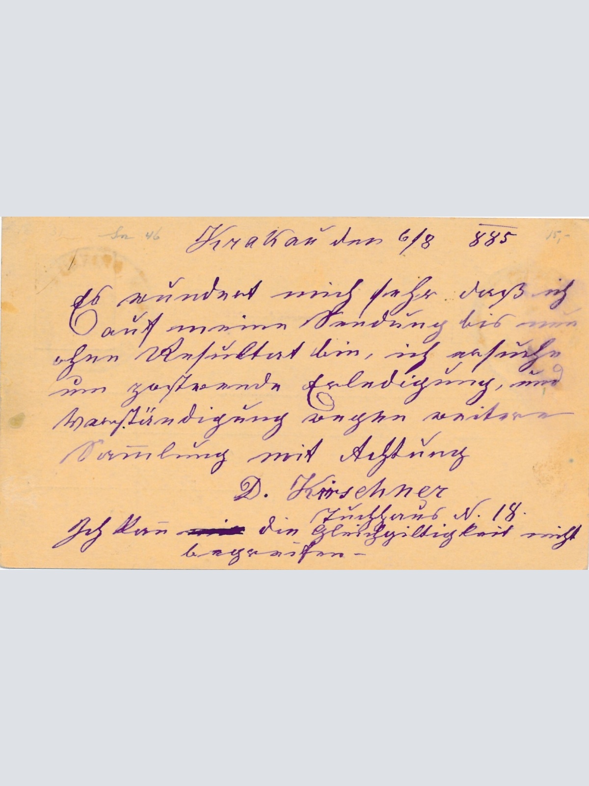 2 Kreuzer - Ganzsachen - Karte 1885 aus Krakau - Krakow Bahnhof (13550)