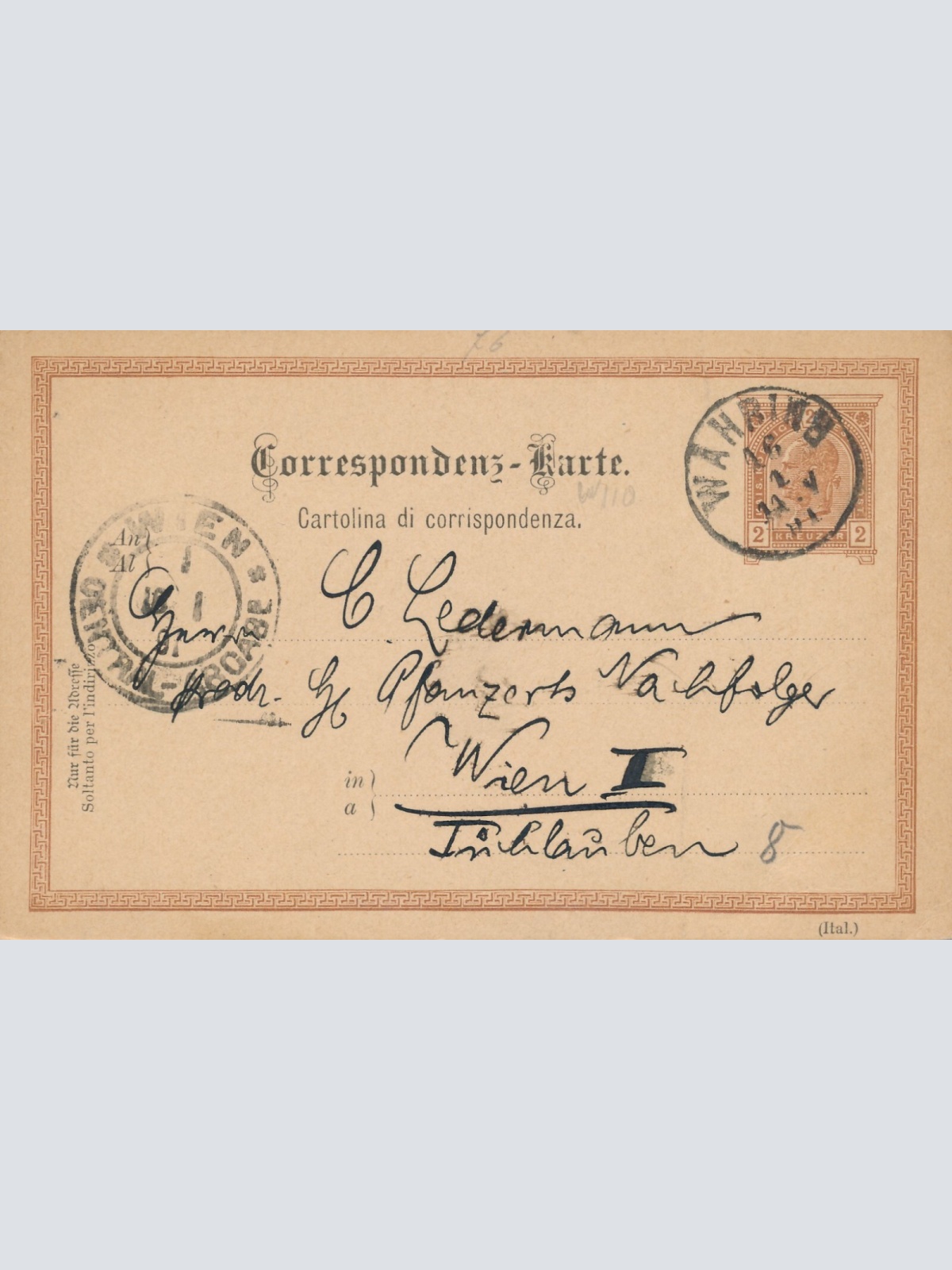 2 Kreuzer - Ganzsachen - Karte 1891 aus Wahbing (13553)