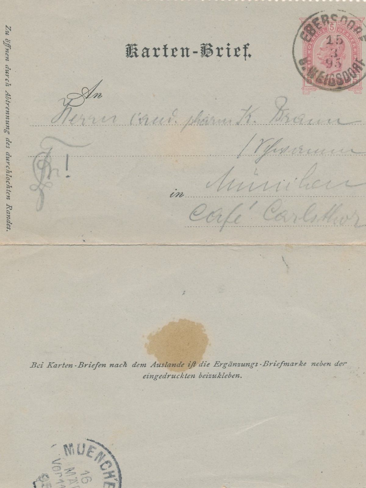 5 Kreuzer Ganzsachen - Karten - Brief aus Ebersdorf (16292)