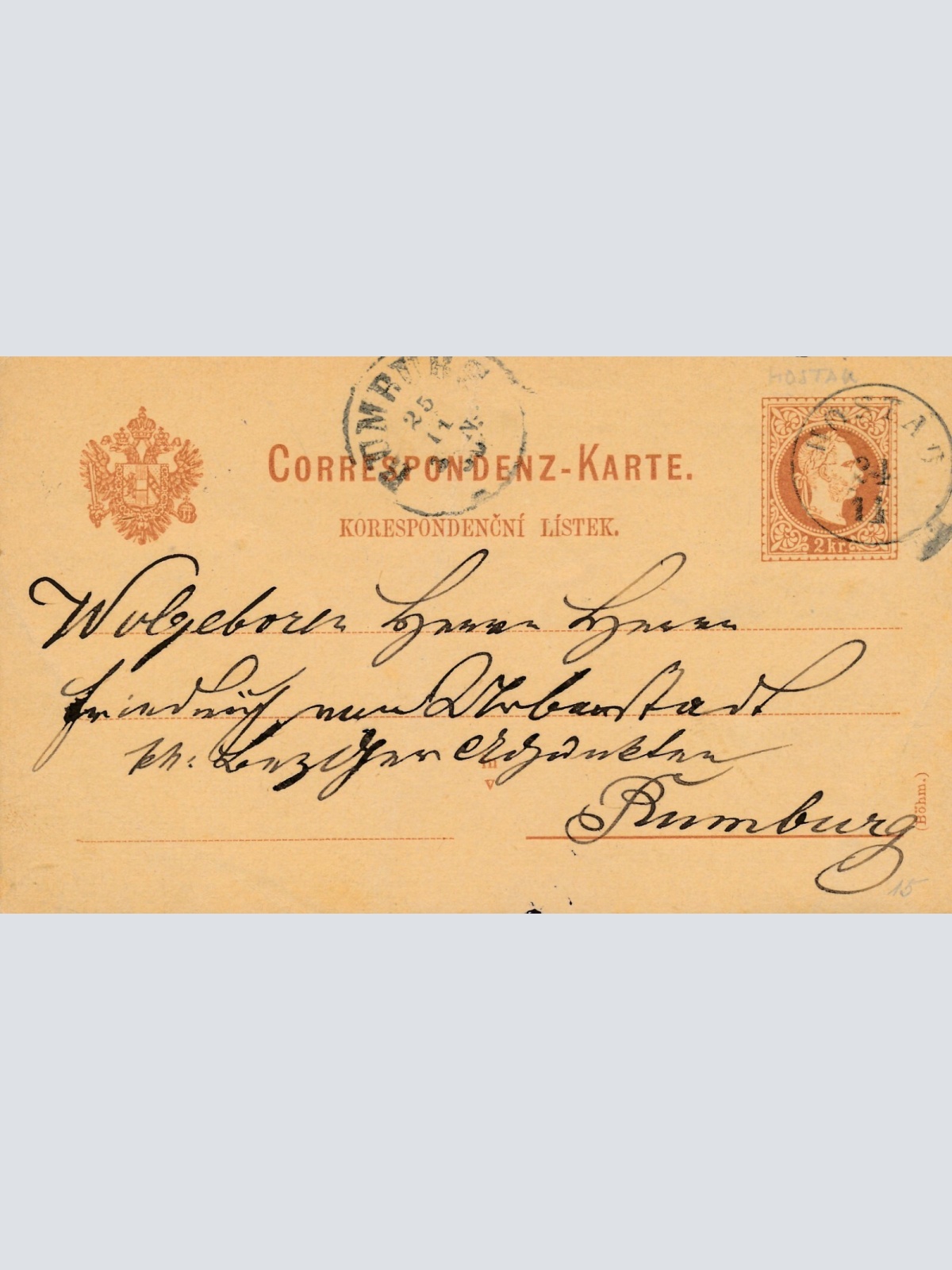2 Kreuzer - Ganzsachen - Karte 1880 aus Hostau (13589)
