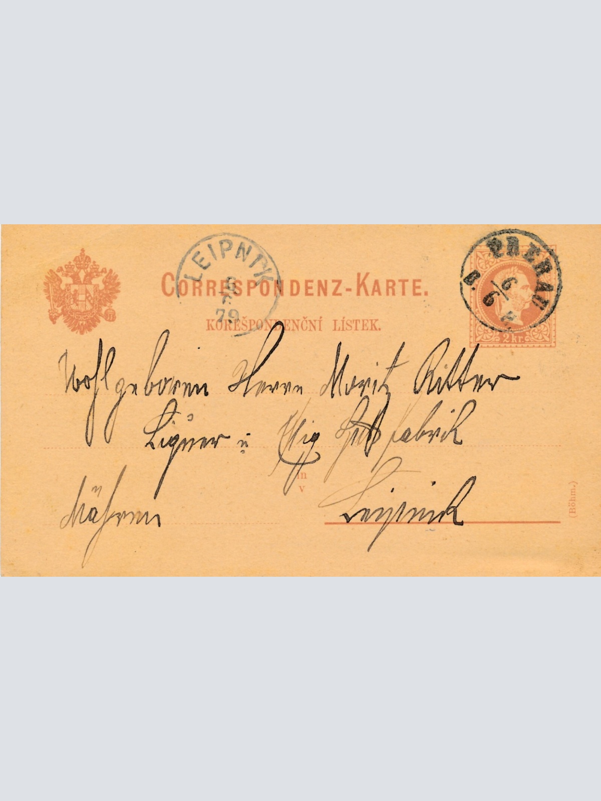 2 Kreuzer - Ganzsachen - Karte 1879 aus Perau (13567)