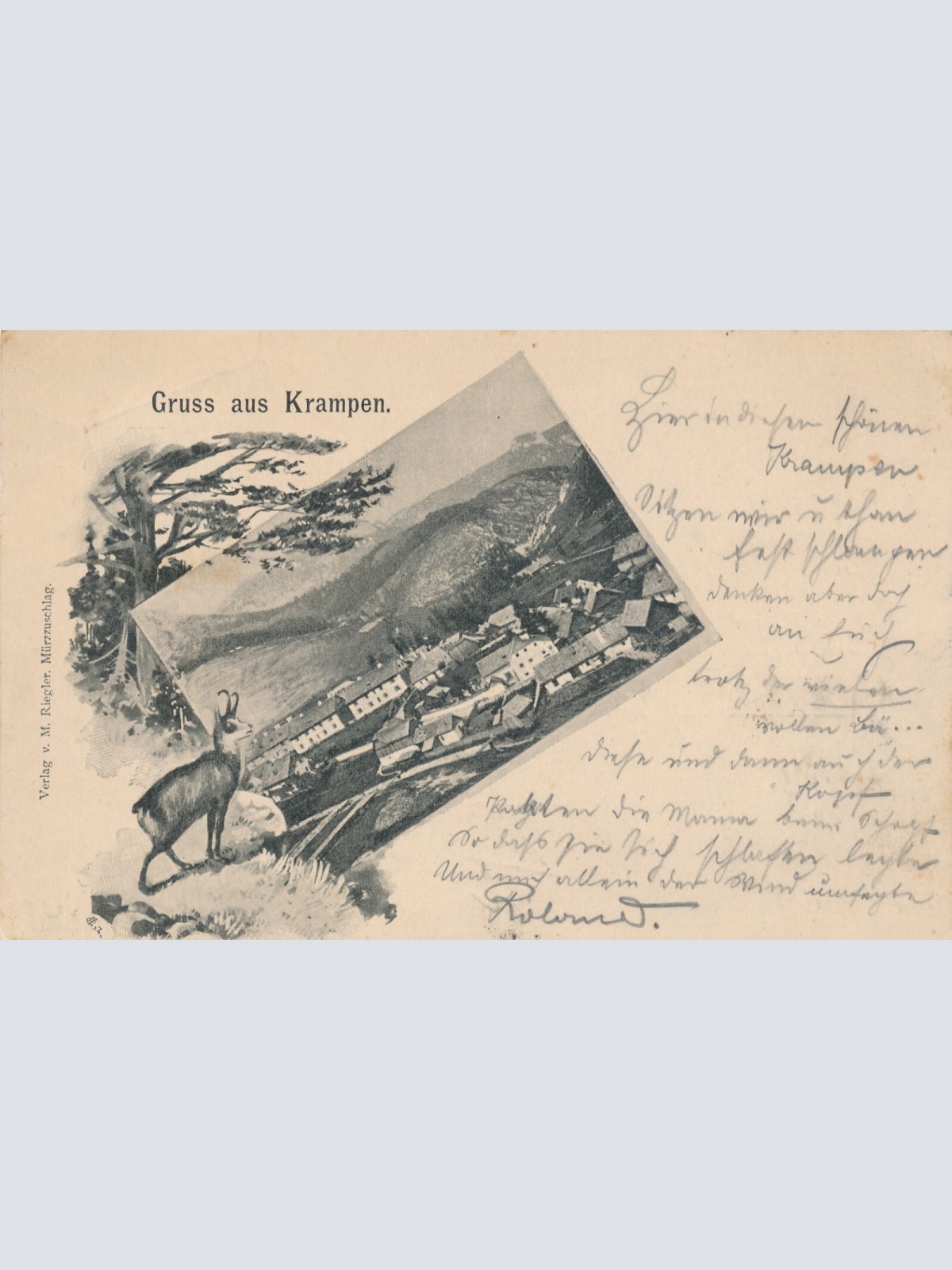 AK gruss aus Krampen mit Geisbock Steiermark Ansichtskarte (13231)