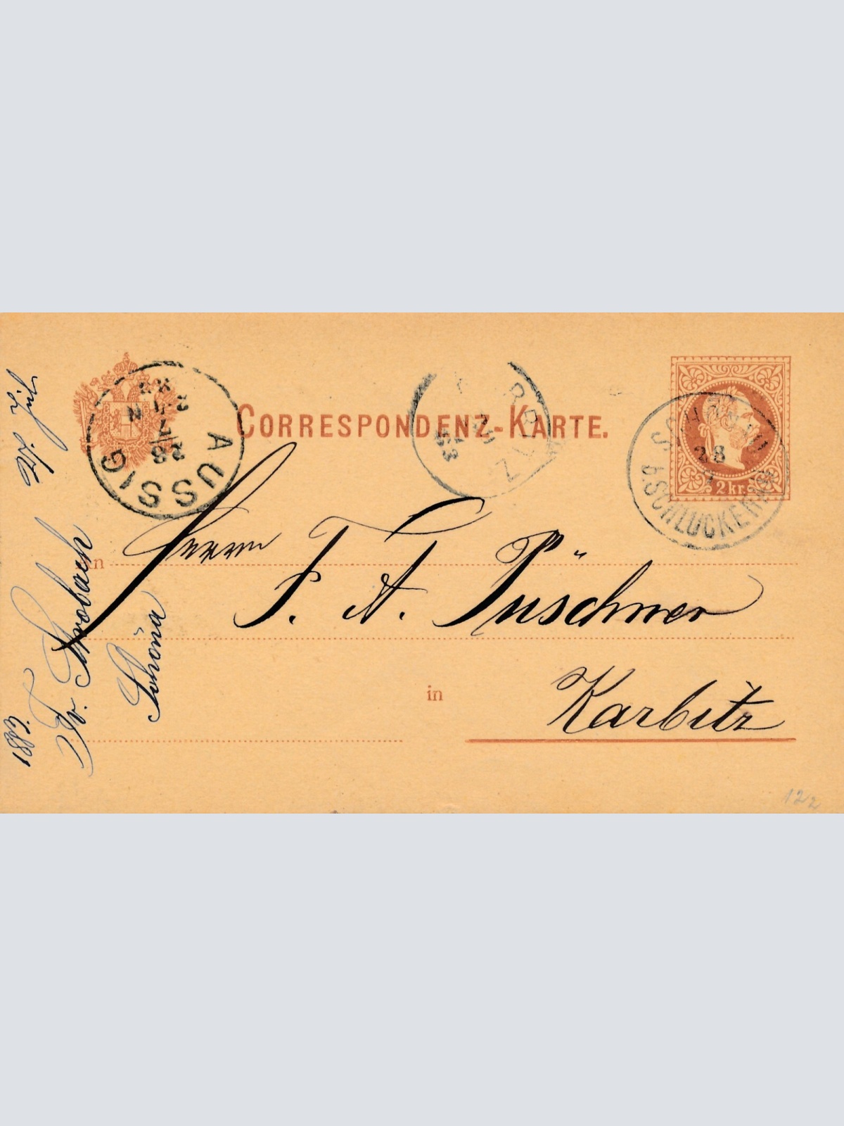 2 Kreuzer - Ganzsachen - Karte 1883 aus Schönau bei Schluckenau (13599)