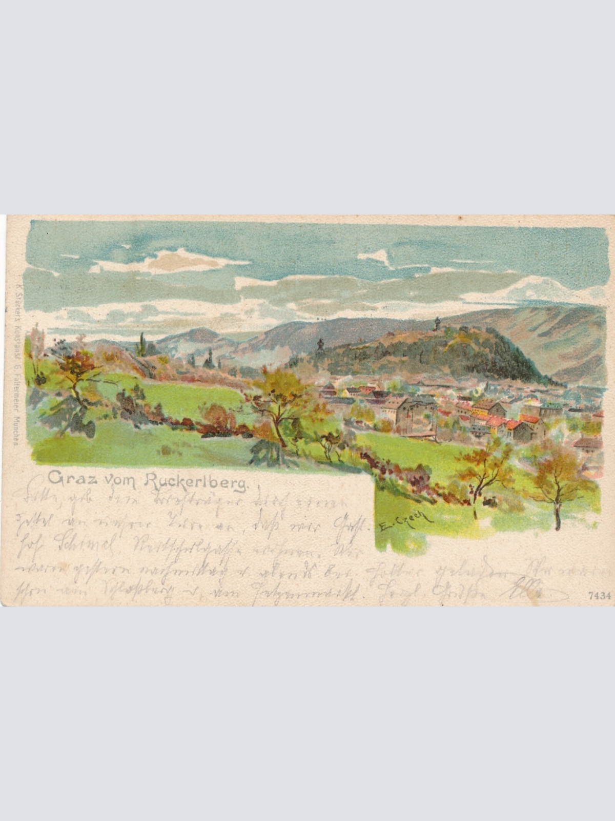 Litho - Karte aus Graz vom Ruckerlberg Steiermark Ansichtskarte (13725)