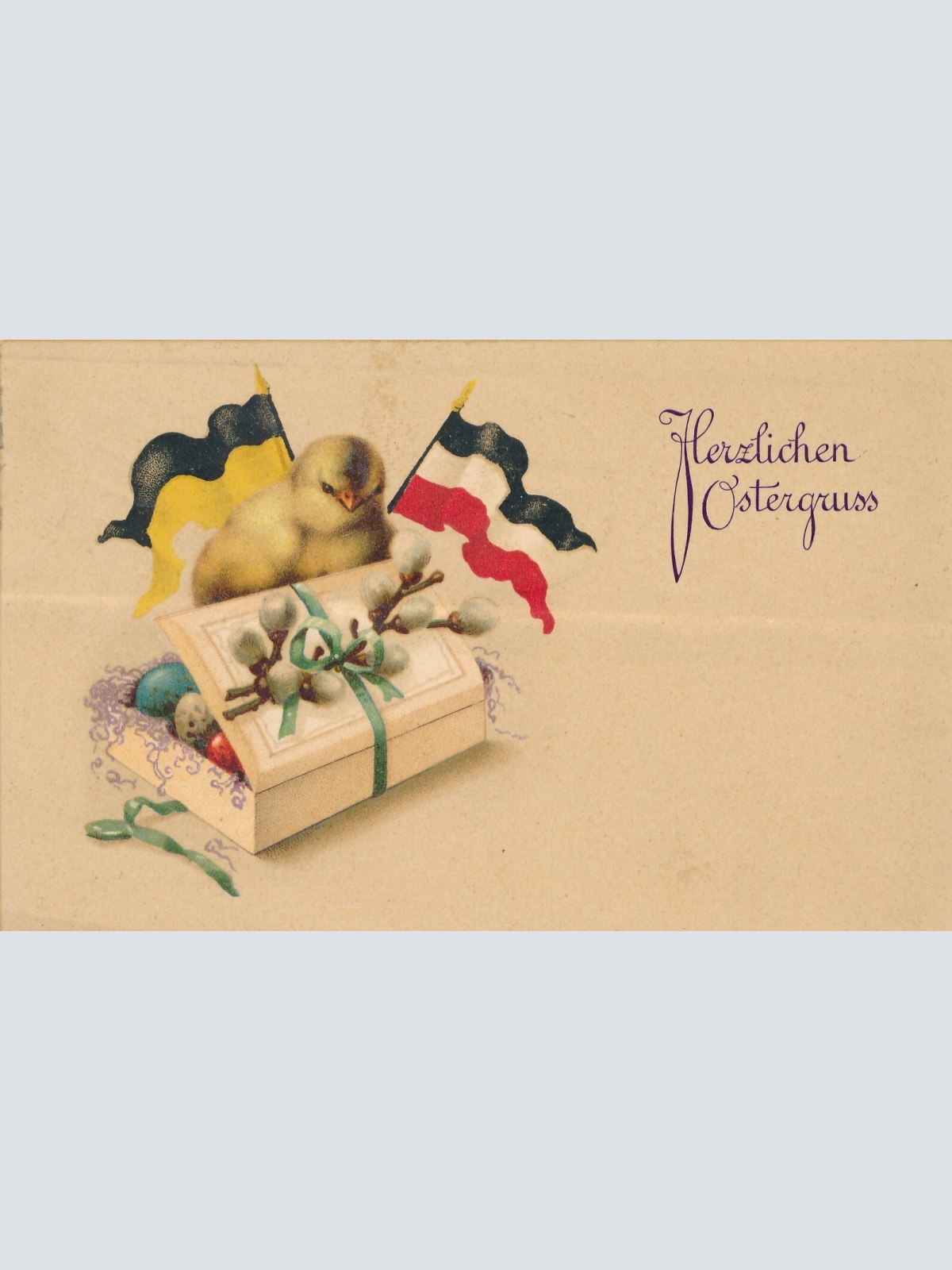 AK, Herzlichen Ostergruß, Küken mit Flagge , Ansichtskarte (S3674)