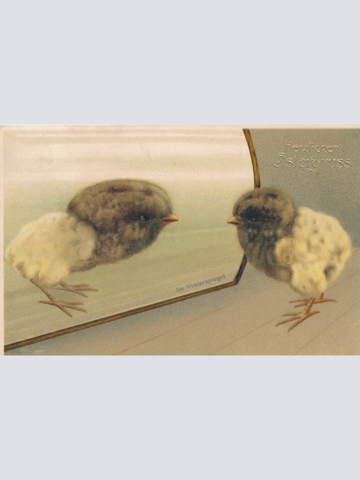 AK, Herzlichen Ostergruß, Küken vor Spiegel, Ansichtskarte (S3677)