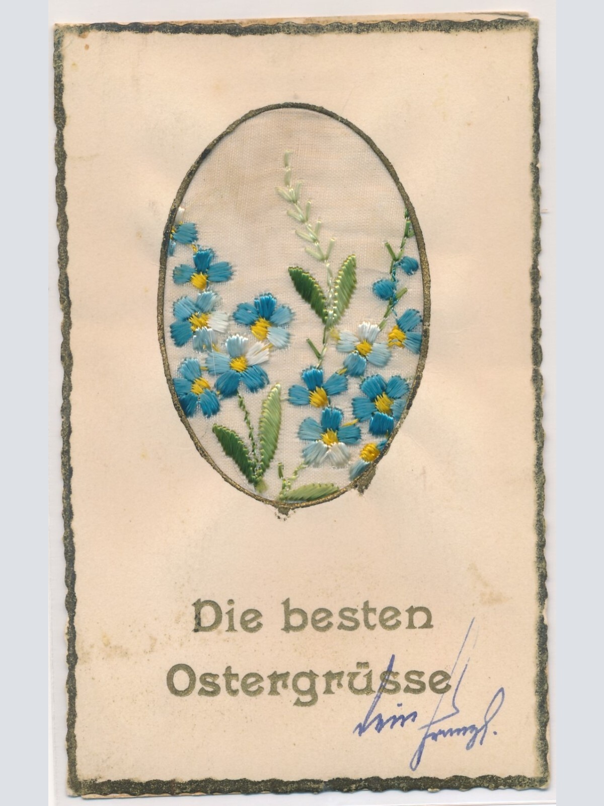 AK, Die besten Ostergrüße, Blumen genäht, Ansichtskarte (S3681)