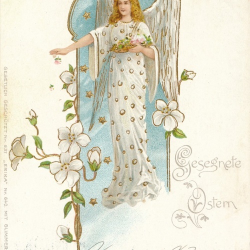 Präge-Karte, Gesegnete Ostern, Engel, Ansichtskarte (S3684)