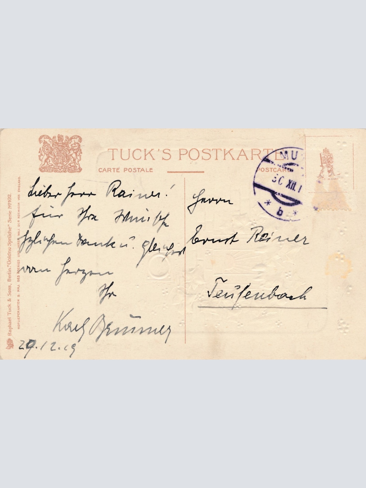 Präge-Karte, Glückliches neues Jahr, Ansichtskarte (S3670)