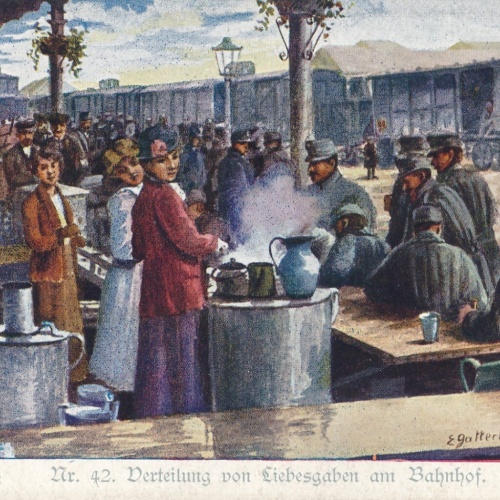 AK Verteilung von Liebesgaben am Bahnhof Ansichtskarte (13797)