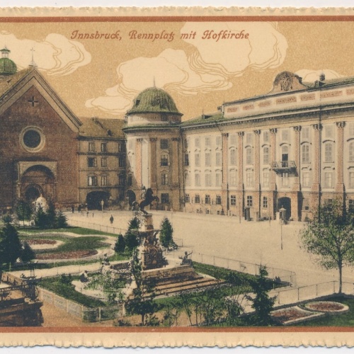 AK, Innsbruck, Rennplatz mit Hofkirche, Tirol, Ansichtskarte (S4253)