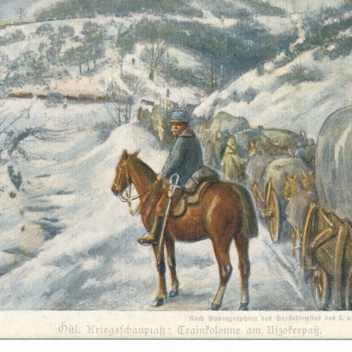 AK Östl. Kriegsschauplatz Trainkolonne am Aszoferplass Ansichtskarte (13636)