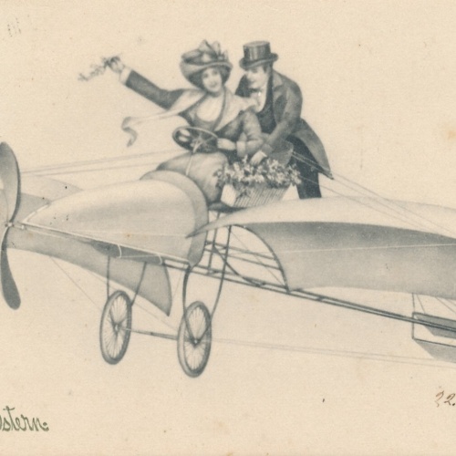 Motiv - Karte Fröhliche Ostern Mann und Frau am Flieger Ansichtskarte (13694)