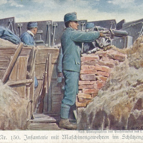 AK Infanterie mit Maschinengewehr im Schützengraben Ansichtskarte (13899)