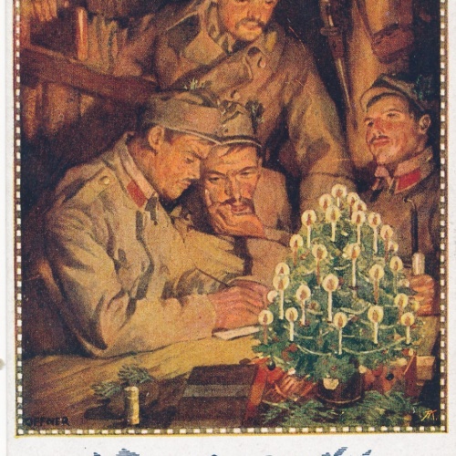 AK Weihnachten 1916 mit Soldaten beim Weihnachtsbaum Ansichtskarte (14004)