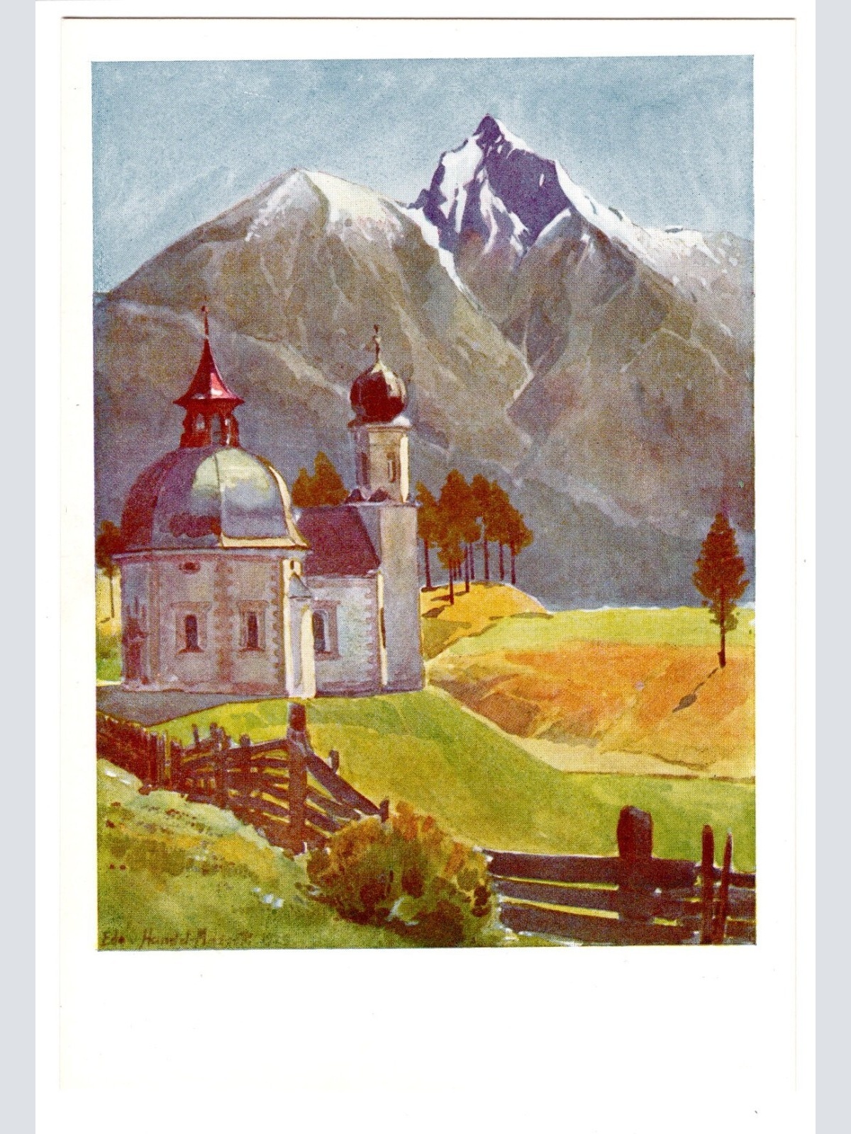 Künstler-AK, Seefeld Nr. 2. Seekirchl gegen die Reitherspitze (S5021)