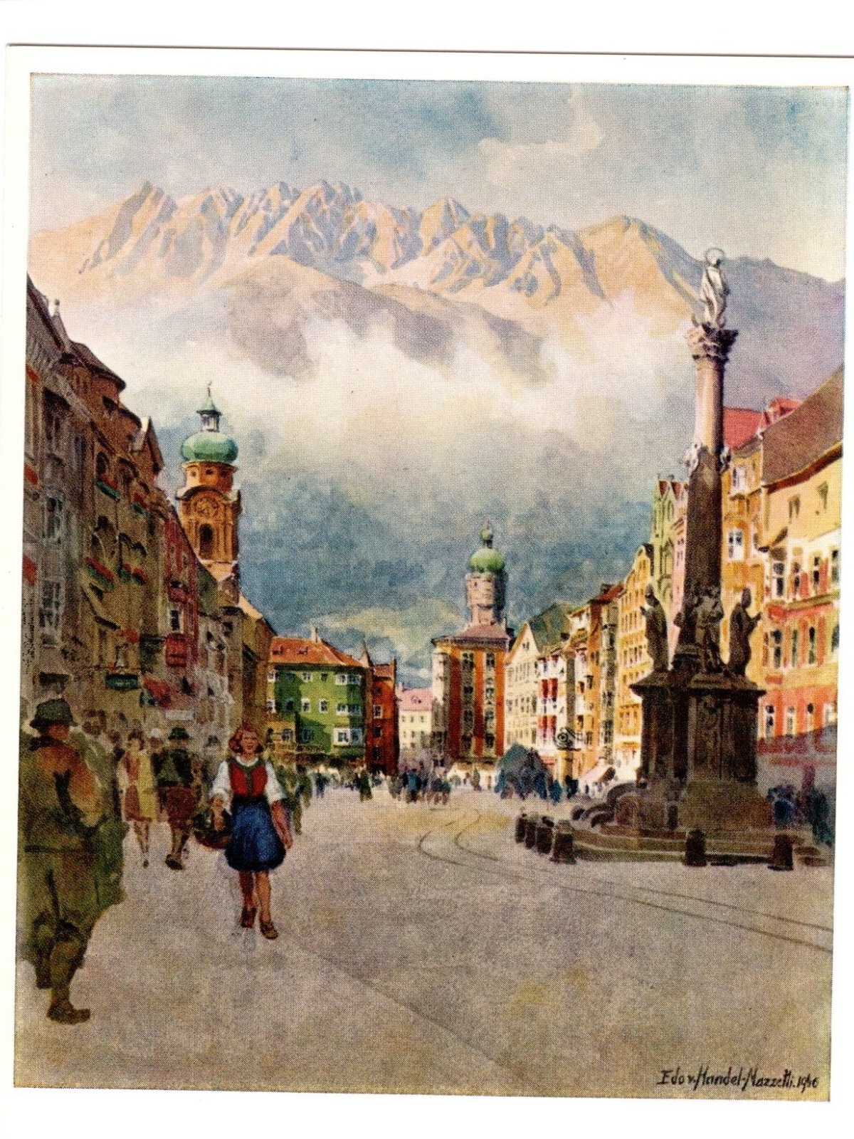 Künstler-AK, Handel-Mazzetti, Innsbruck, Nr. 11 Nordkette über Maria-Th  (S5026)