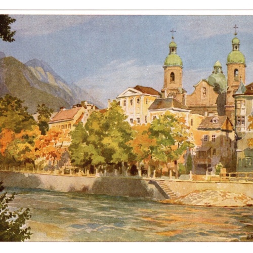 Künstler-AK, Handel-Mazzetti, Innsbruck, Nr. 7 Partie am Inn mit Pfarrki (S5029)