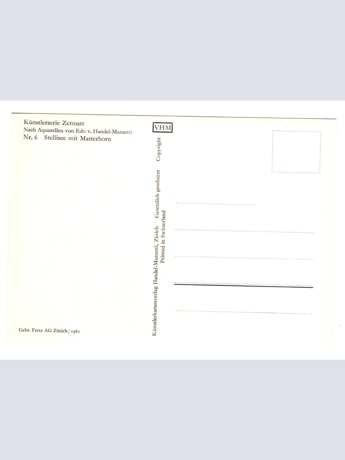 Künstler-AK, Handel-Mazzetti, Zermatt, Nr. 6 Stellisee mit Matterhorn (S5034)