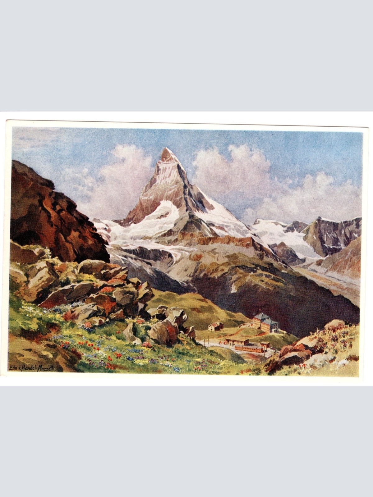 Künstler-AK, Handel-Mazzetti, Zermatt, Hotel Riffelberg mit Matterhorn (S5036)