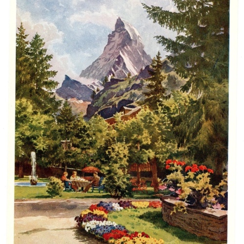 Künstler-AK, Handel-Mazzetti, Zermatt, Nr. 10 Garten vom Hotel Zermatter (S5037)