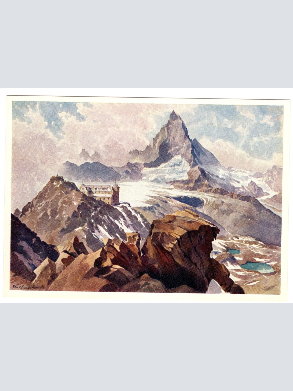 Künstler-AK, Handel-Mazzetti, Zermatt, Nr. 14 Hotel Kulm Gornergrat mit  (S5038)