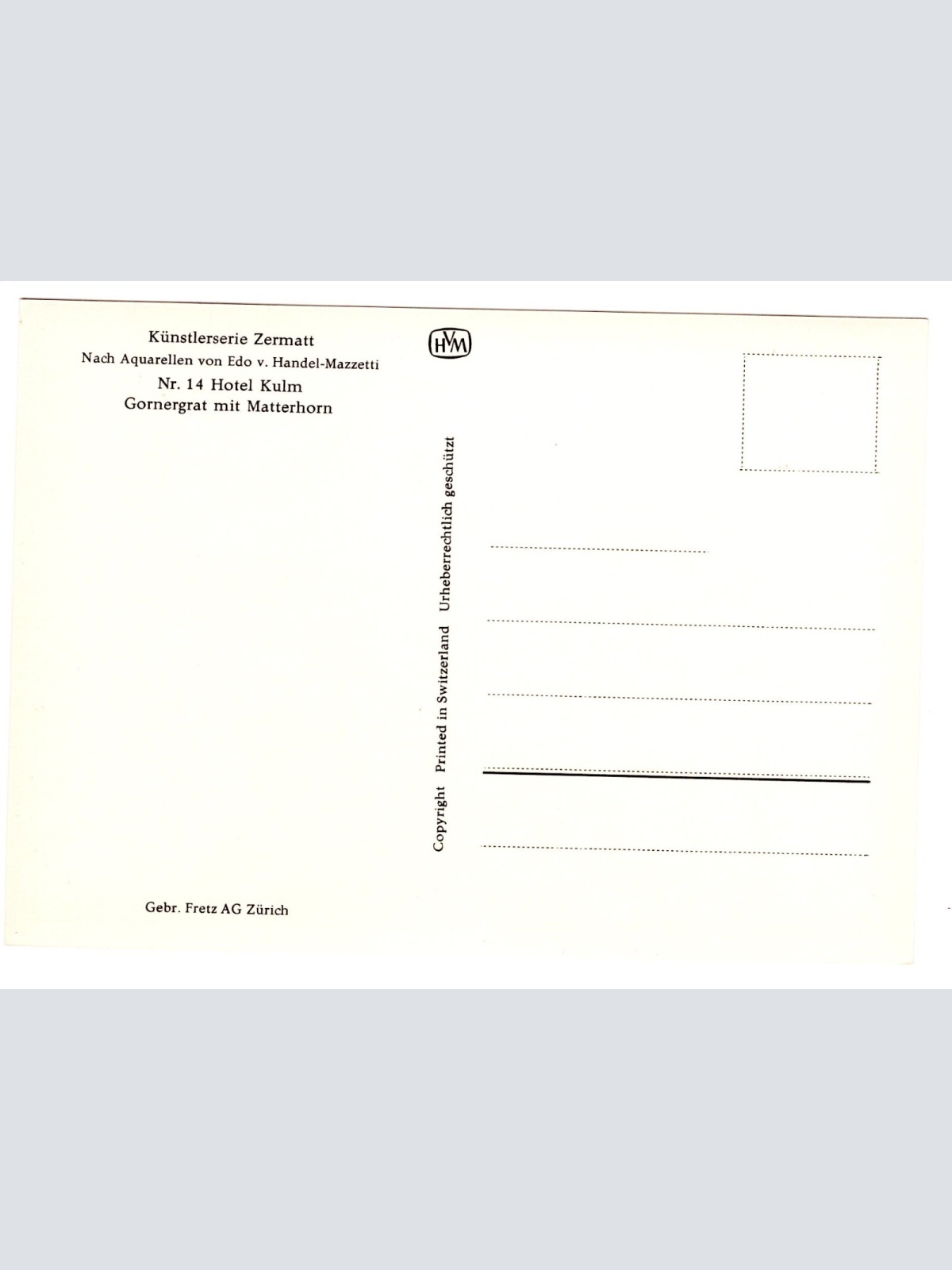 Künstler-AK, Handel-Mazzetti, Zermatt, Nr. 14 Hotel Kulm Gornergrat mit  (S5038)