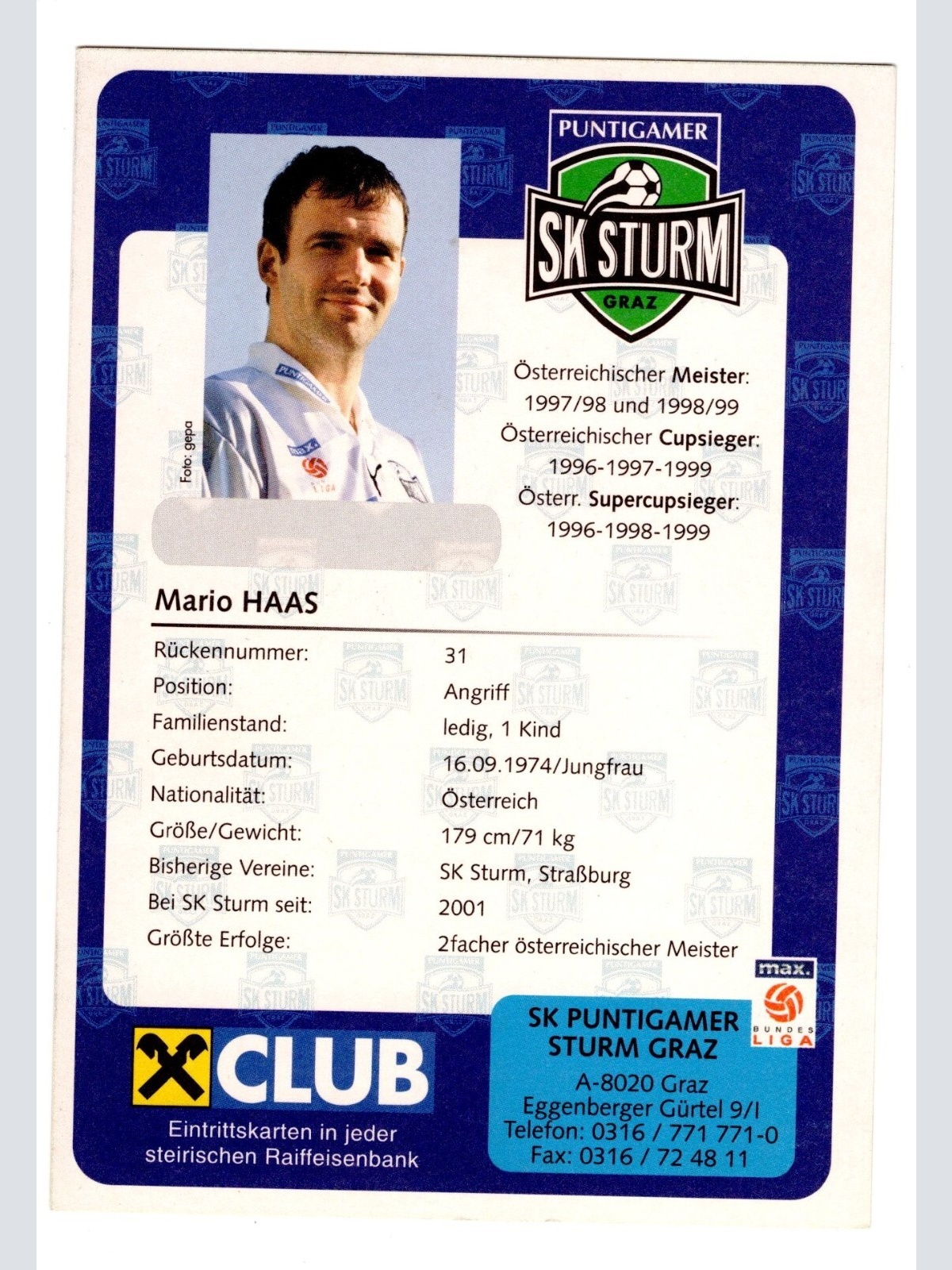 AK, Mario Haas, mit Original Unterschrift (S5043)