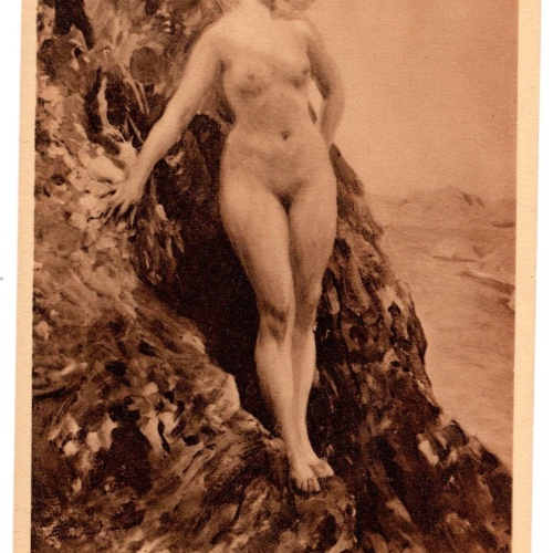 AK, Erotik-Karte, Frau vor Felsen, Vid Klippan, Ansichtskarte (S5059)