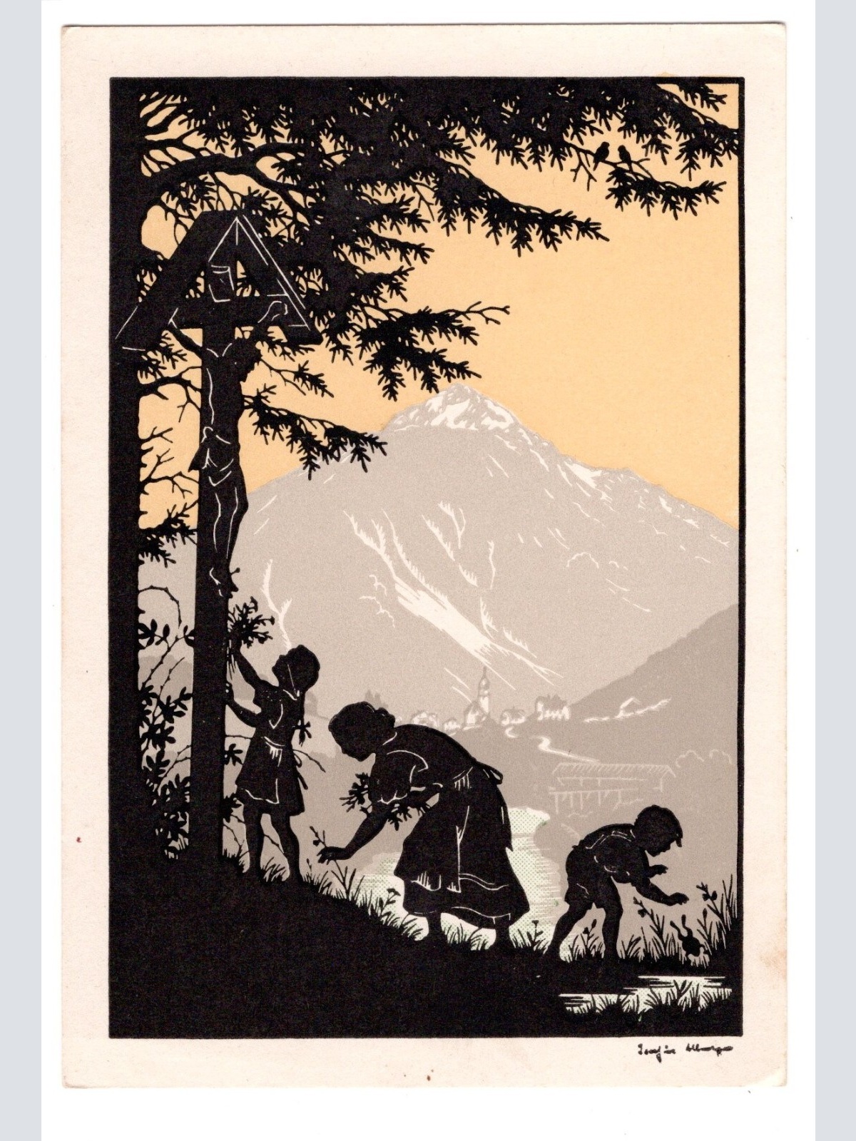 AK, Josefine Allmayer, zwei Kinder und Frau, Ansichtskarte (S5066)