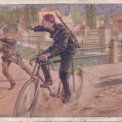 Rot Kreuz Karte Nr. 576 Soldat auf Fahrrad schießt auf Feind Militaria (14035)