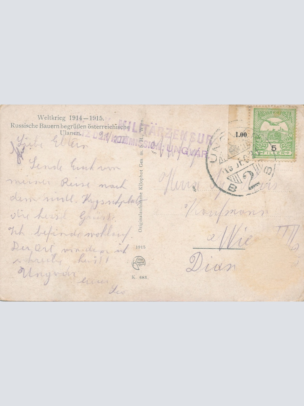 AK Russische Bauern begrüßen Österreichische Ulanen 1914 - 15 Militaria (14036)