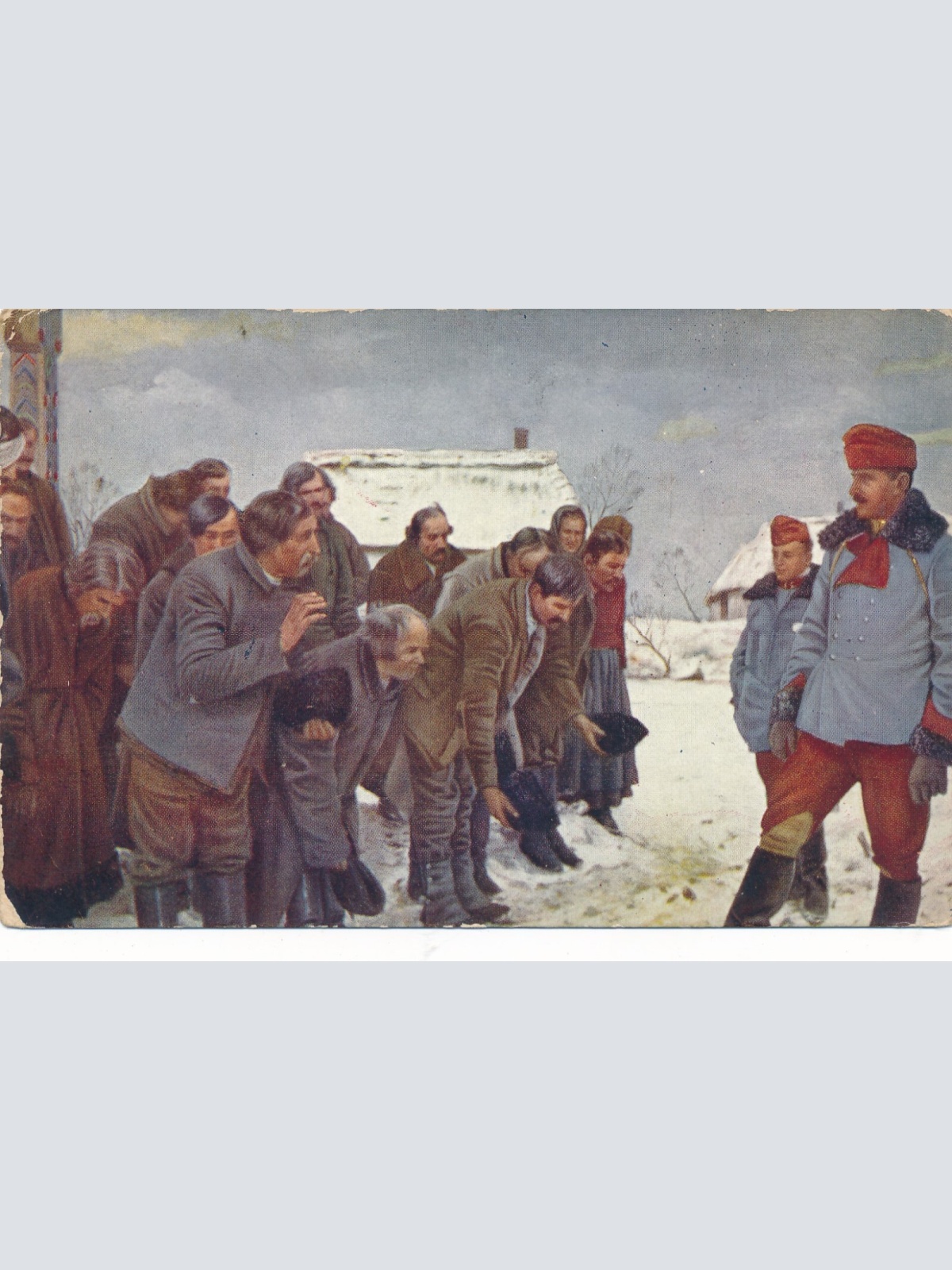 AK Russische Bauern begrüßen Österreichische Ulanen 1914 - 15 Militaria (14036)