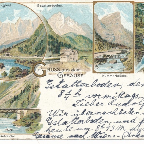 Litho  Karte gruss aus dem Gesäuse Kummerbrücke Steiermark Ansichtskarte (14050)
