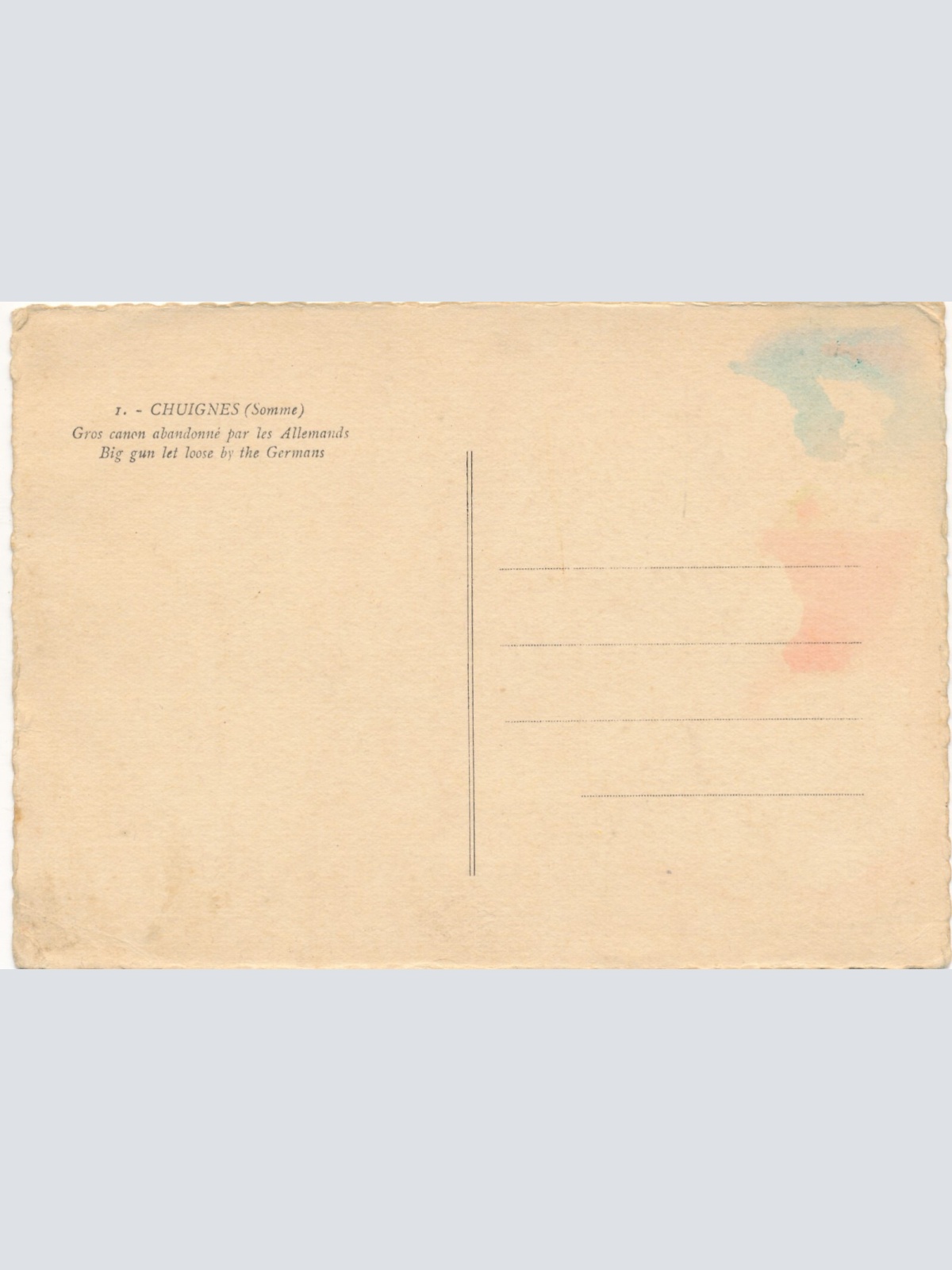 AK Zerstörtes Geschütz mit Kind im Lauf in Chuignes Ansichtskarte (13910)