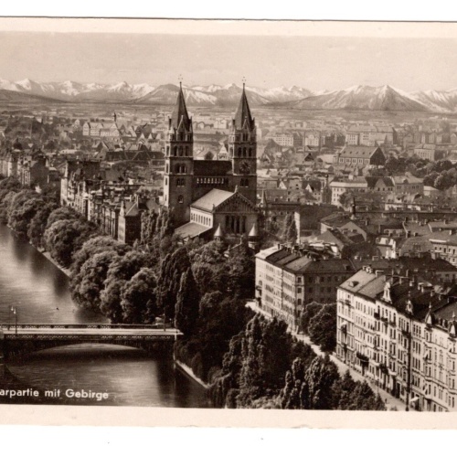 AK, München, Isarpartie mit Gebirge, Bayern, Ansichtskarte (S5545)