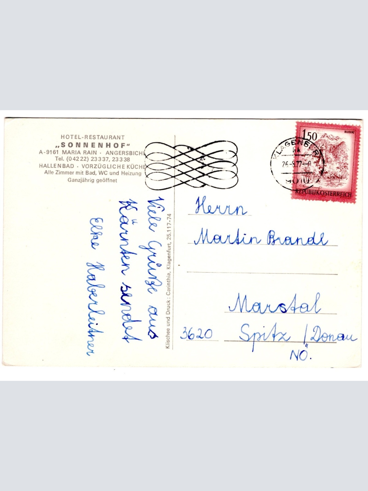 AK, Hotel Sonnenhof, Maria Rain, Kärnten, Ansichtskarte (S5752)