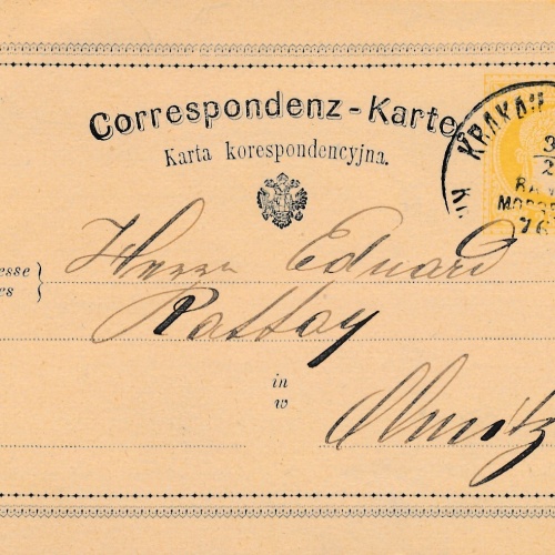 2 Kreuzer Ganzsachen - Karte 1876 aus Krakau Bahnhof (14361)