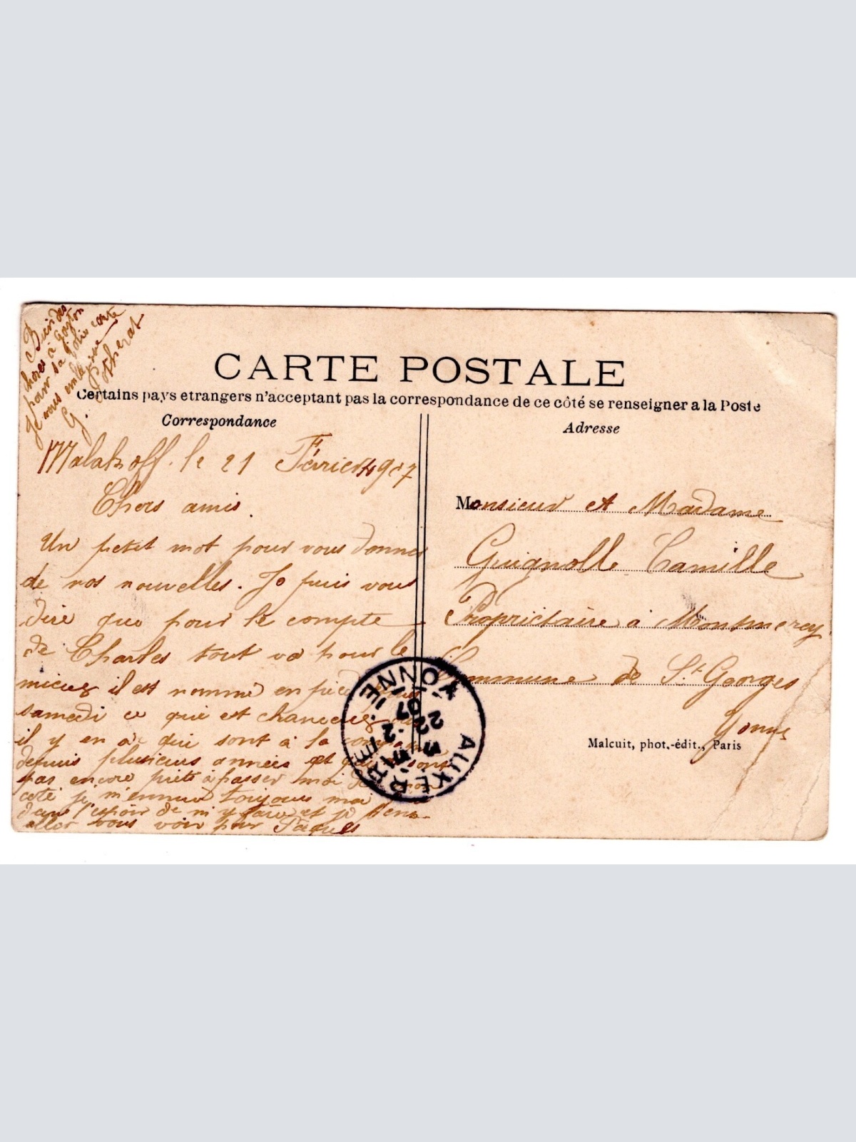 AK, Une Pensee de Malakoff, Frankreich, Ansichtskarte (S6223)